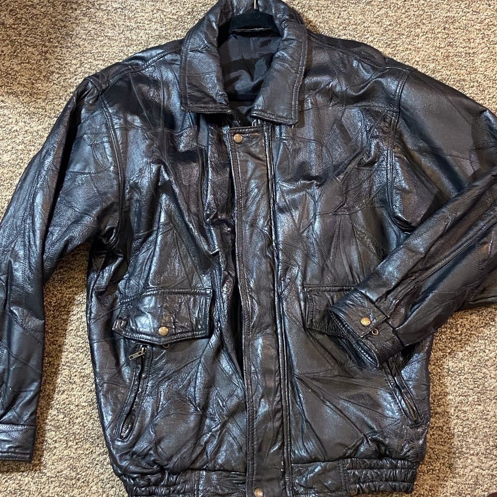 Giovanni Navarre Men's Black Shell 💯% Leather Jacket Size 2X